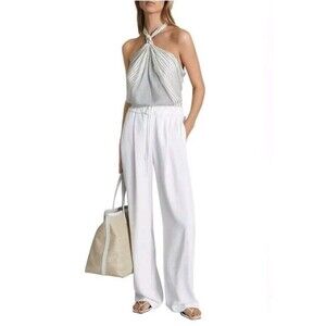 Reiss Brianna Striped Halter Top Green Cream Size 2
